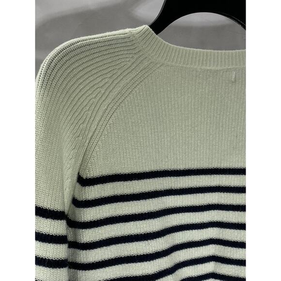 UNBRANDED Women's White-Black Striped Knit Button-Detail Wool-Blend Sweater SZXL - Picture 3 of 9